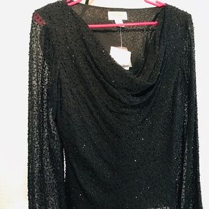 🆕 Talbots Sequined Black Lined Sheer Blouse
